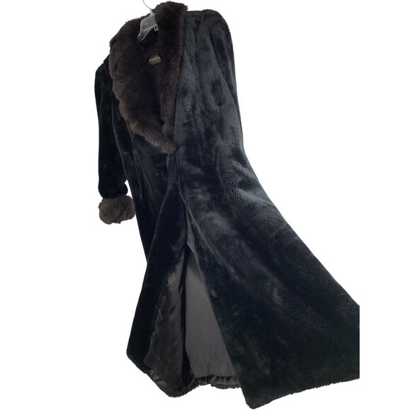 Vintage Black Faux Fur Midi Coat Monterey Size Small USA RJ10198 Penny Lane - Picture 1 of 8